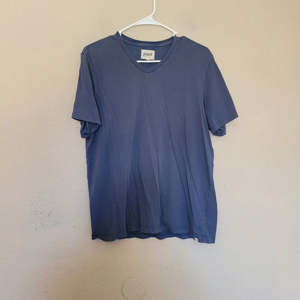 Pact Organic Shirt Womens Large Blue 100% Organic Cotton V Neck Basic Tee Top